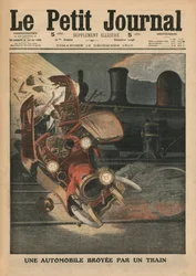 Un coche aplastado por un tren, ilustración de 